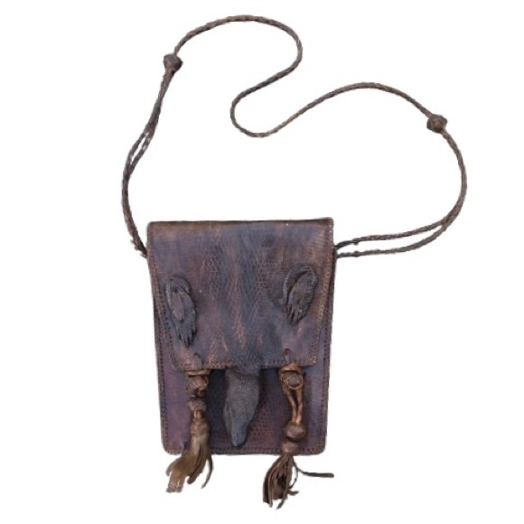 Vintage Exotic Lizard Head Feet Leather Handmade Crossbody Bag - Picture 1 of 16